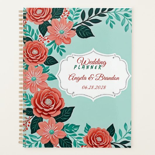Mint Green en Coral Beach bruiloft Planner (Voorkant)
