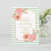 Mint Green en Coral Floral Kaart (Staand voorkant)