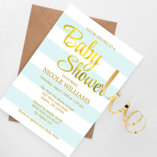Mint Green en Faux Gold Stripes Baby shower Kaart