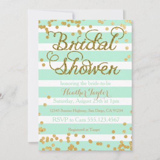 Mint Green en Gold Bridal Shower-uitnodiging Kaart (Voorkant)