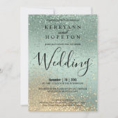 Mint Green en Gold Glitter Invitation Kaart (Voorkant)