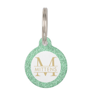 Mint Green en Gold Glitter Sparkly Monogram Huisdierpenning