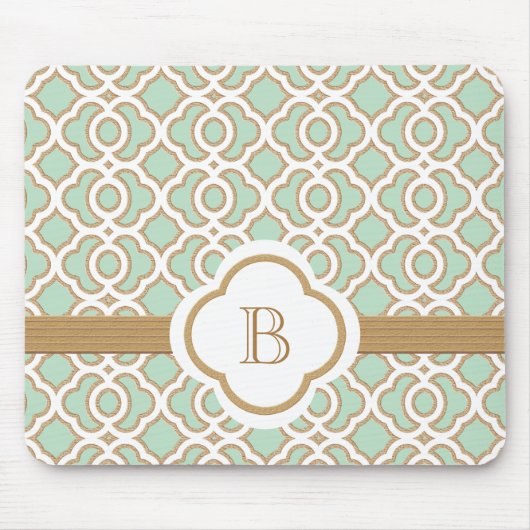 Mint Green en Gold Moroccan Monogrammed Muismat (Voorkant)