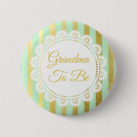 Mint Green en Gold Striped Grandma om Button te wo (Voorkant)