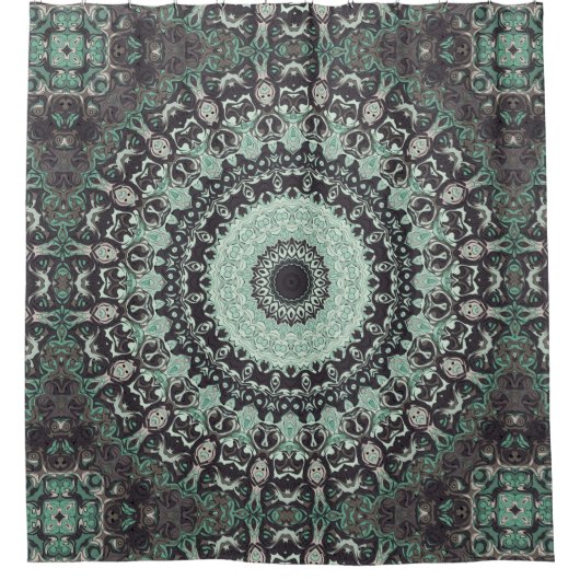 Mint Green en houtskool Mandala Patroon Douchegordijn (Voorkant)