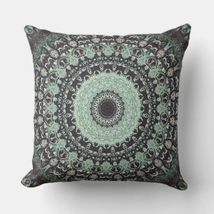 Mint Green en houtskool Mandala Patroon Kussen