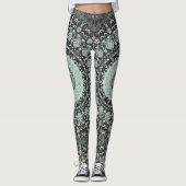 Mint Green en houtskool Mandala Patroon Leggings (Voorkant)