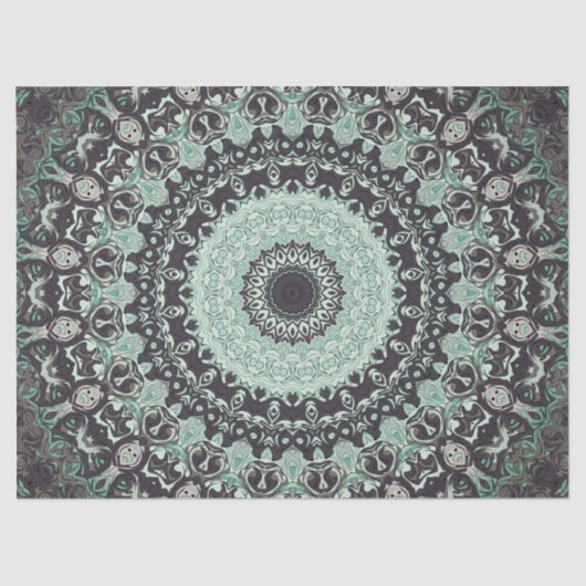 Mint Green en houtskool Mandala Patroon Tissuepapier (Voorkant)
