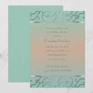 Mint Green en Peach Filigree Border Birthday Kaart