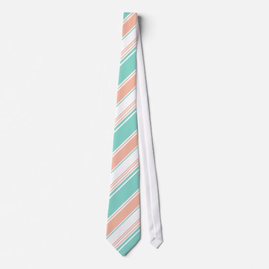 Mint Green en Peach Modern Stripes Stropdas (Voorkant)