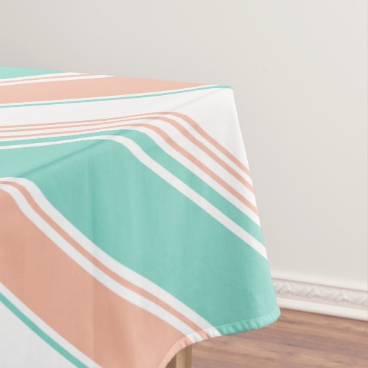 Mint Green en Peach Modern Stripes Tafelkleed (Voorbeeld)