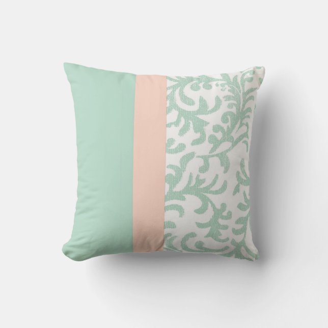 Mint Green en Peach roze Floral Pattern Kussen (Voorkant)