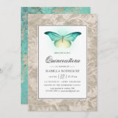 Mint Green en Pearl Damask Quinceañera Kaart