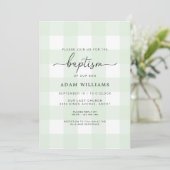 Mint Green En vichy Baptême Invitation (Debout devant)