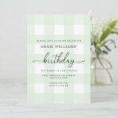 Mint Green En vichy Invitation d'anniversaire (Debout devant)