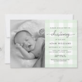 Mint Green En vichy Photo Christening Invitation (Devant)