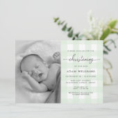 Mint Green En vichy Photo Christening Invitation (Debout devant)