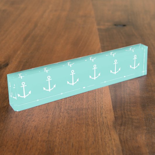 Mint Green en White Anchors Pattern 1 Naambordje (Zijkant)