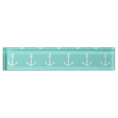 Mint Green en White Anchors Pattern 1 Naambordje (Voorkant)