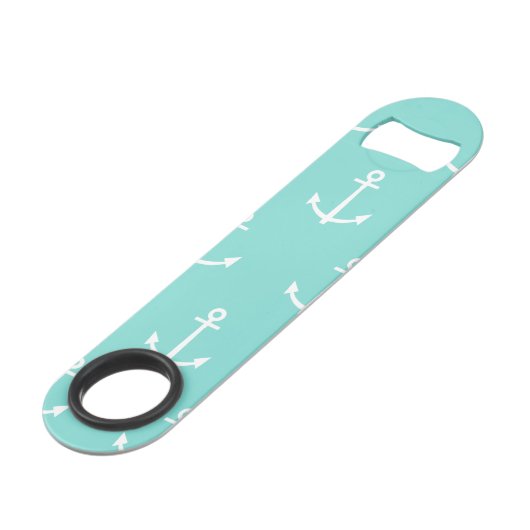 Mint Green en White Anchors Pattern 1 Speed Flessenopener (Voorkant Gekanteld)