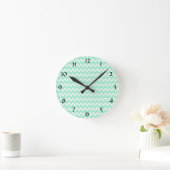 Mint Green en White Chevron Pattern Ronde Klok (Huis)