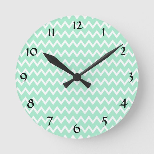 Mint Green en White Chevron Pattern Ronde Klok (Voorkant)