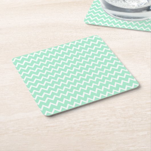 Mint Green en White Chevron Pattern Vierkante Kartonnen Onderzetter (Schuin)