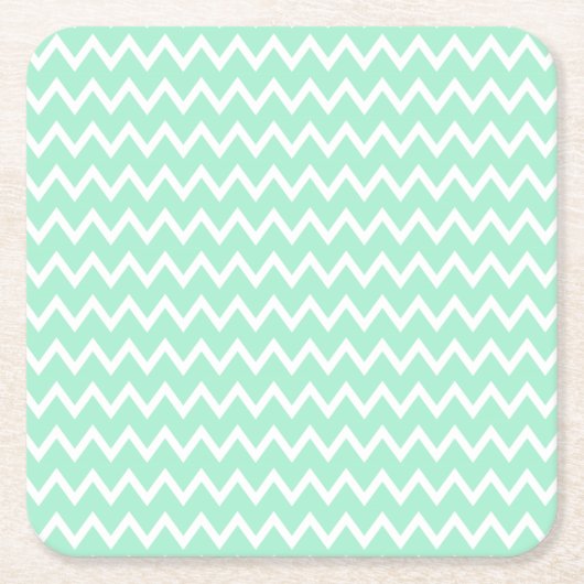 Mint Green en White Chevron Pattern Vierkante Kartonnen Onderzetter (Voorkant)