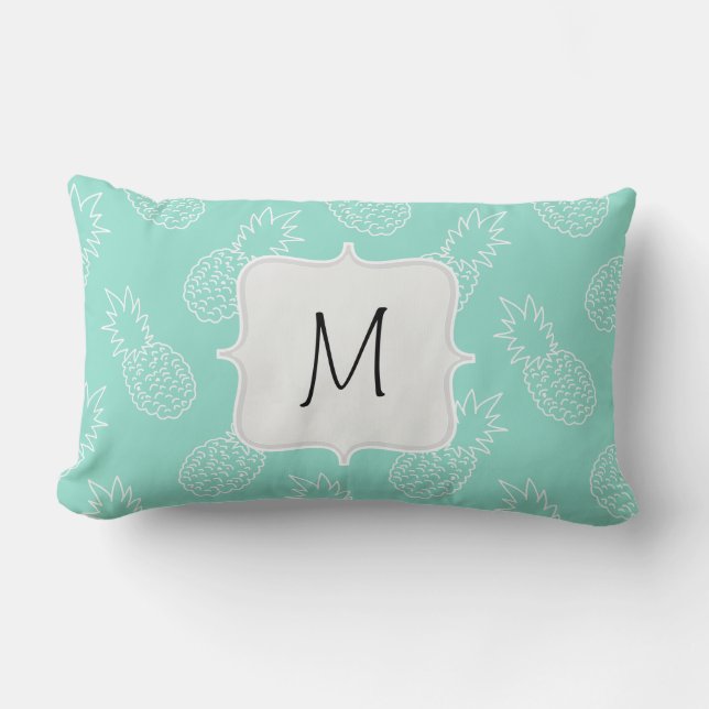 Mint Green en White Pineapple Pattern Kussen (Voorkant)
