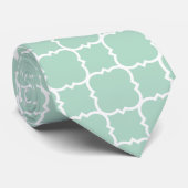 Mint Green en White Quatrefoil Pattern Stropdas (Opgerold)