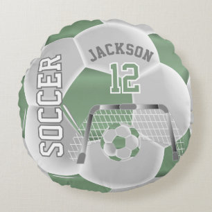 Mint Green en White Soccer DIY-naam Rond Kussen