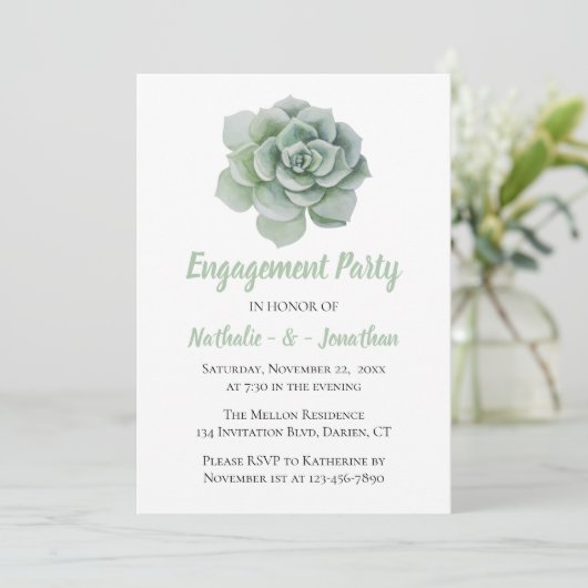 Mint Green Engagement Party Bloemensucculent Kaart (Staand voorkant)