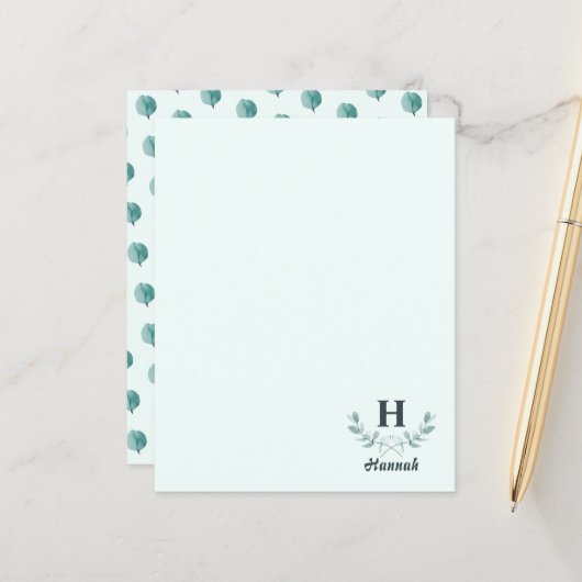 Mint Green Eucalyptus Branches Letter Monogram (Voorkant / Achterkant in situ)