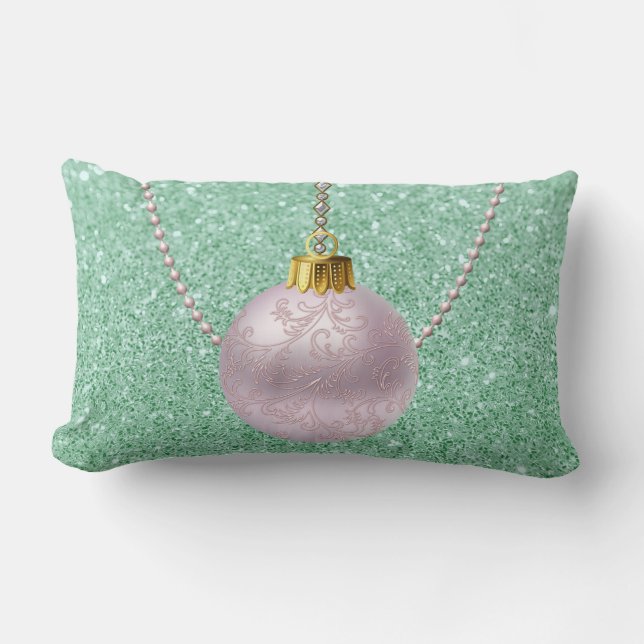 Mint Green Faux Glitter Soft Pink Ornament Kussen (Voorkant)