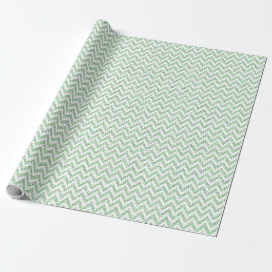 Mint-Green Faux Glitter & White Ikat Chevron Cadeaupapier (Uitgerold)