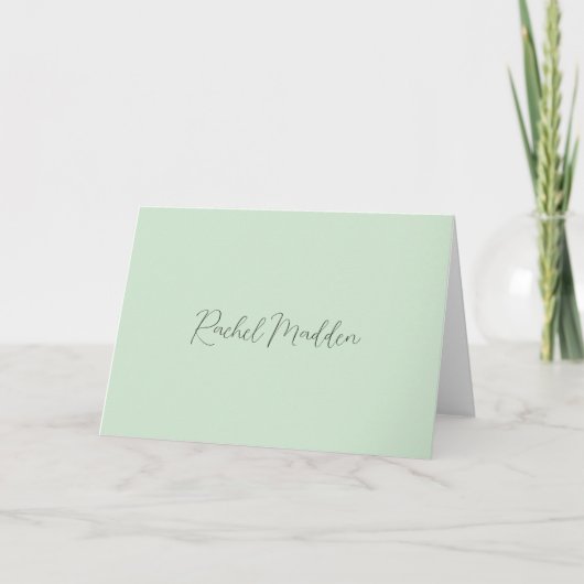 Mint Green Feminine Minimalist Script Custom Name Bedankkaart (Voorkant)