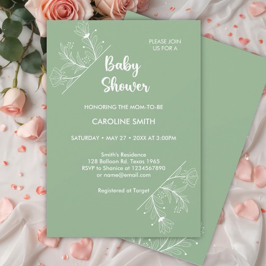 Mint Green Floral  Baby shower Kaart