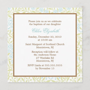Mint Green Floral Damask Christening Kaart