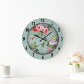 Mint Green Floral Design Large Clock Grote Klok (Huis)