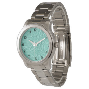 Mint Green Floral Horloge