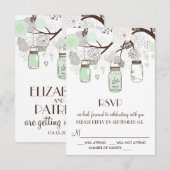Mint Green Floral Mason Jars Wedding RSVP Kaart (Voorkant / Achterkant)