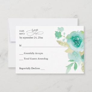 Mint Green Floral no Meal RSVP 2 Kaartje