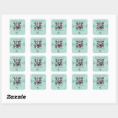Mint Green Floral QR Code Marketing Vierkante Sticker (Vel)