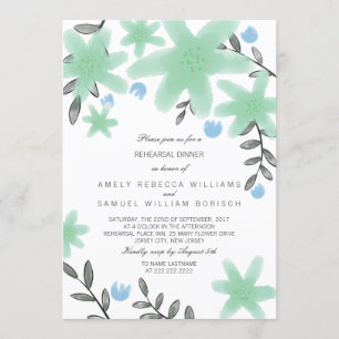 Mint Green Floral Rehearsal Dinner Invite Kaart