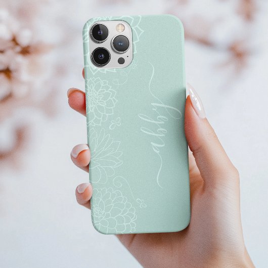 Mint Green Floral Script iPhone / iPad case