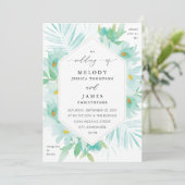 Mint Green Floral Tropical Wedding Kaart (Staand voorkant)