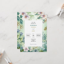 Mint Green Floral Watercolor Wedding Invitation