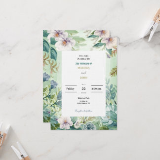 Mint Green Floral Watercolor Wedding Invitation Kaart