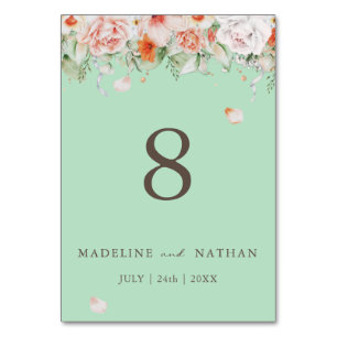 Mint Green Floral Wedding Table Number Kaart