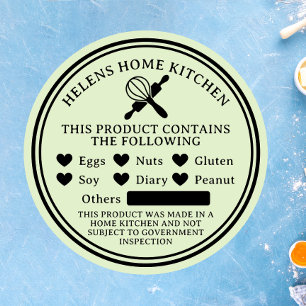 Mint Green Food Allergy Alert Bakery Sticker